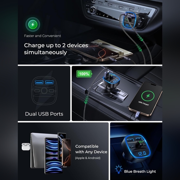 🎶🎵🎶 NIB FM Transmitter Car Bluetooth Wireless Radio Music Adapter Car Kit - Picture 7 of 11